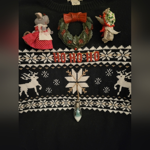 Ugly Christmas Sweater - green deer sweater, mouse, mice, one-of-a-kind - Picture 2 of 6